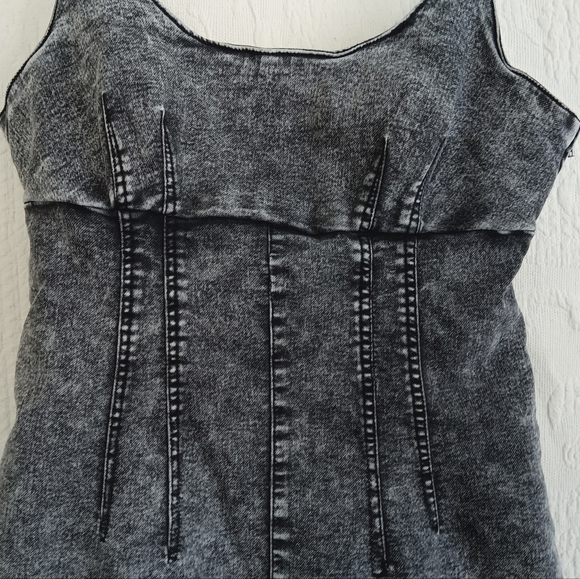 NoBo Black Acid Wash Denim Mini Dress Stretch Bodycon Retro 90s Cutie Fitted Med - Picture 3 of 16